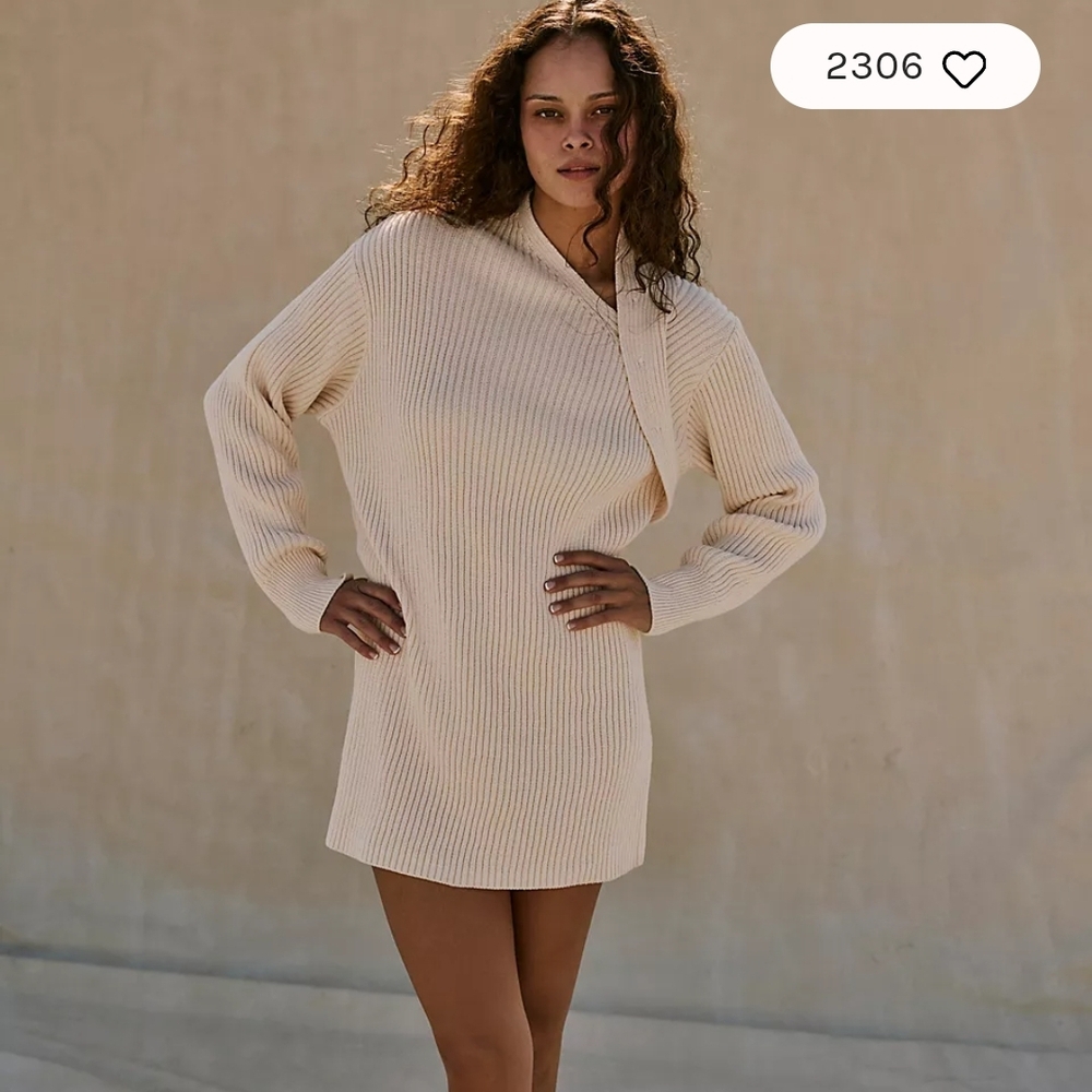 Free People Beach Alba Ribbed Knit  Sweater Tunic Dress In Powder Sand